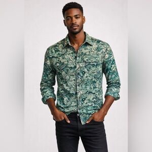 Sean John Mens large Tailored Fit Linen Blend Button Down Shirt Tropical Floral